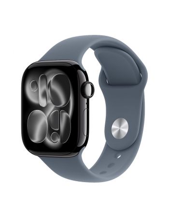 Apple Watch Series 11, 42 mm, Jet Black Aluminum Anchor blue Sport Band M/L