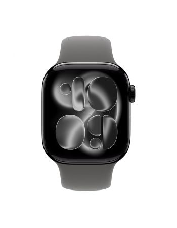 Apple Watch Series 11, 42 mm, Jet Black Aluminum Stone Gray Sport Band S/M