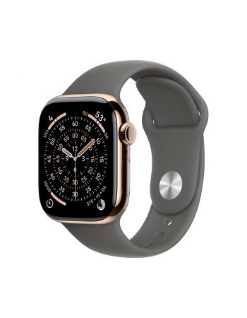 Apple Watch Series 11, 42 mm, Gold Titanium GPS+Cellular, Stone Gray Sport Band M/L