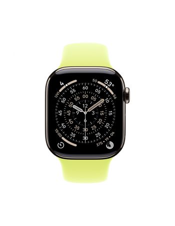 Apple Watch Series 11, 42 mm, Nalural Titanium GPS+Cellular, Neon Yellow Sport Band M/L