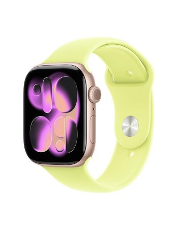 Apple Watch Series 11, 46 mm, Rose Gold Aluminum Neon Yellow Sport Band S/M