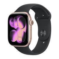 Apple Watch Series 11, 46 mm, Rose Gold Aluminum Black Sport Band M/L
