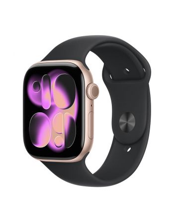 Apple Watch Series 11, 46 mm, Rose Gold Aluminum Black Sport Band M/L