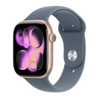 Apple Watch Series 11, 46 mm, Rose Gold Aluminum Anchor blue Sport Band M/L