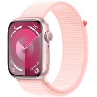 Apple Watch Series 9, 45 мм, корпус из алюминия розового цвета, нейлоновый ремешок нежно-розового цвета