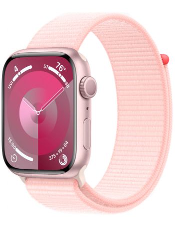 Apple Watch Series 9, 41 мм, корпус из алюминия розового цвета, нейлоновый ремешок нежно-розового цвета