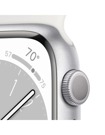 Apple Watch Series 8, 41 мм, корпус из алюминия серебристого цвета, спортивный ремешок белого цвета