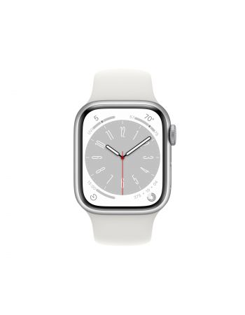 Apple Watch Series 8, 41 мм, корпус из алюминия серебристого цвета, спортивный ремешок белого цвета